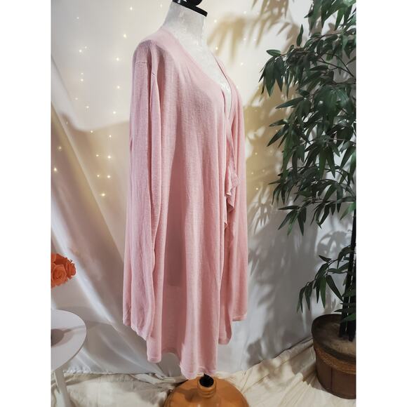 Cynthia Rowley Womens Linen Open Waterfall Lightweight Cardigan Size 3X Pink - Picture 4 of 9